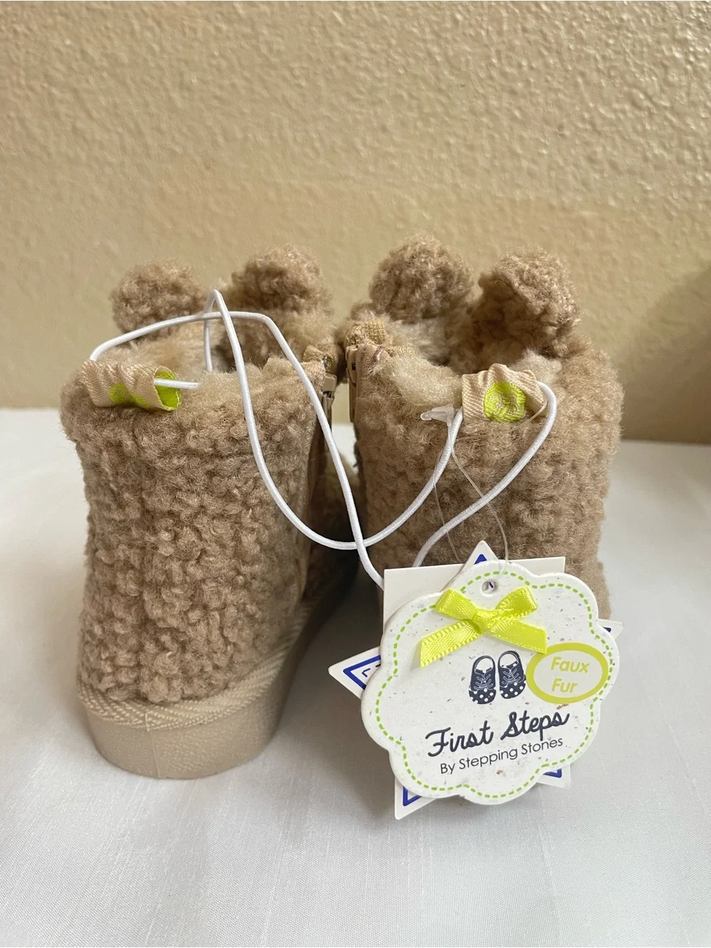 First Steps by Stepping Stones Baby Faux Fur Teddy Bear Zipper  Boots